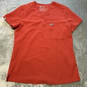 Figs Catarina Technical Collection Orange V-Neck Scrub Top, Women's XS